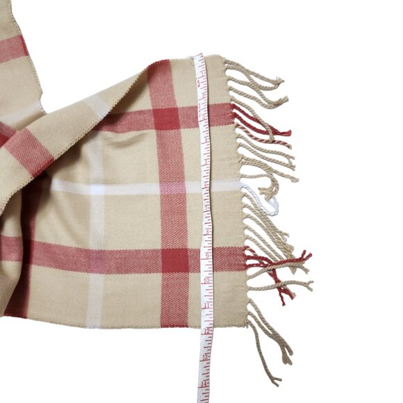 NEW D&Y Softer Than Cashmere Beige & Burgundy Plaid with Fringe Scarf - Picture 6 of 9